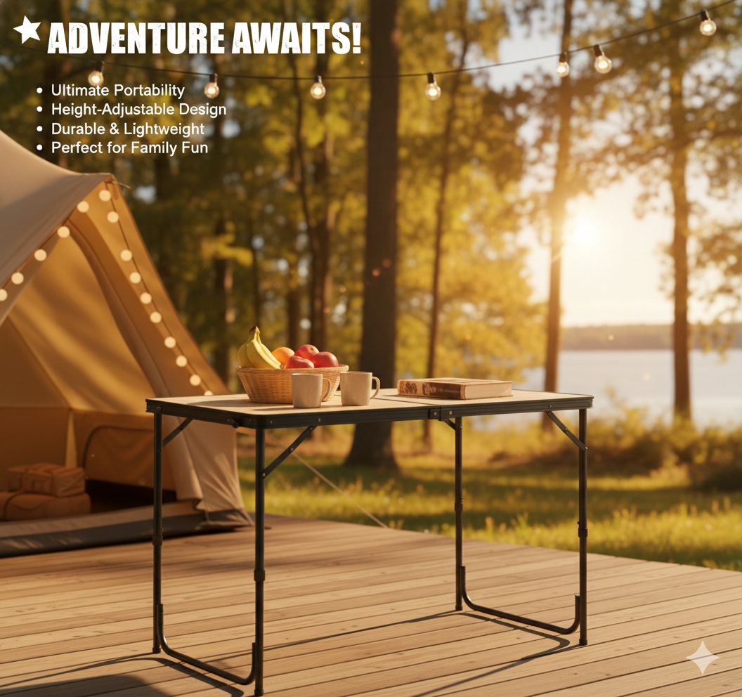Adjustable Height 5-PCS Folding Camping Set - Lightweight Aluminum 4-Person Picnic Table & Chairs | Portable All-in-One Outdoor Furniture for Travel