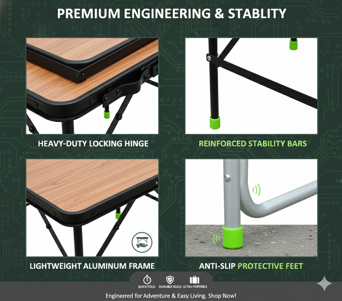 Adjustable Height 5-PCS Folding Camping Set - Lightweight Aluminum 4-Person Picnic Table & Chairs | Portable All-in-One Outdoor Furniture for Travel