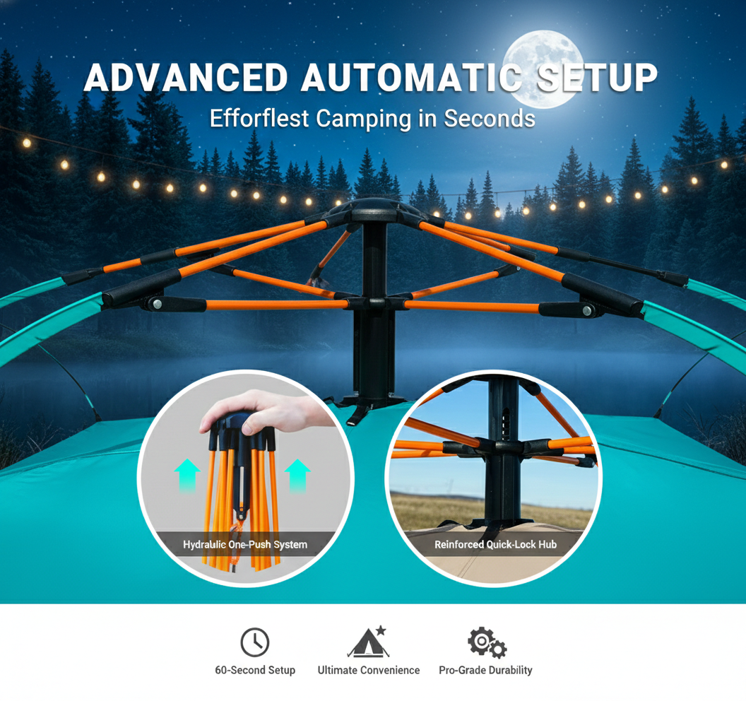 Easy Setup 4-Person Automatic Pop-Up Tent: Portable All-Weather Camping Sanctuary | Waterproof & UV-Resistant Sun Shade for Outdoor Adventures