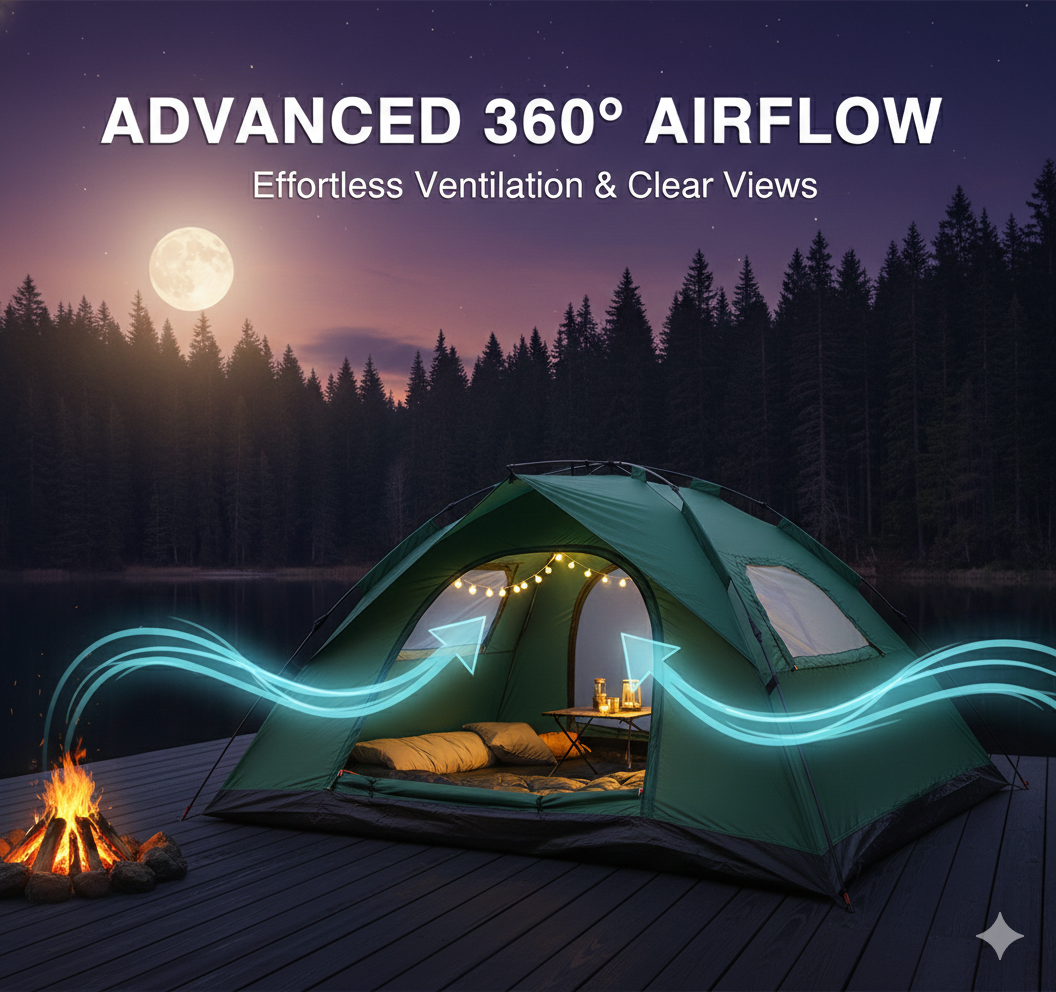 Easy Setup 4-Person Automatic Pop-Up Tent: Portable All-Weather Camping Sanctuary | Waterproof & UV-Resistant Sun Shade for Outdoor Adventures