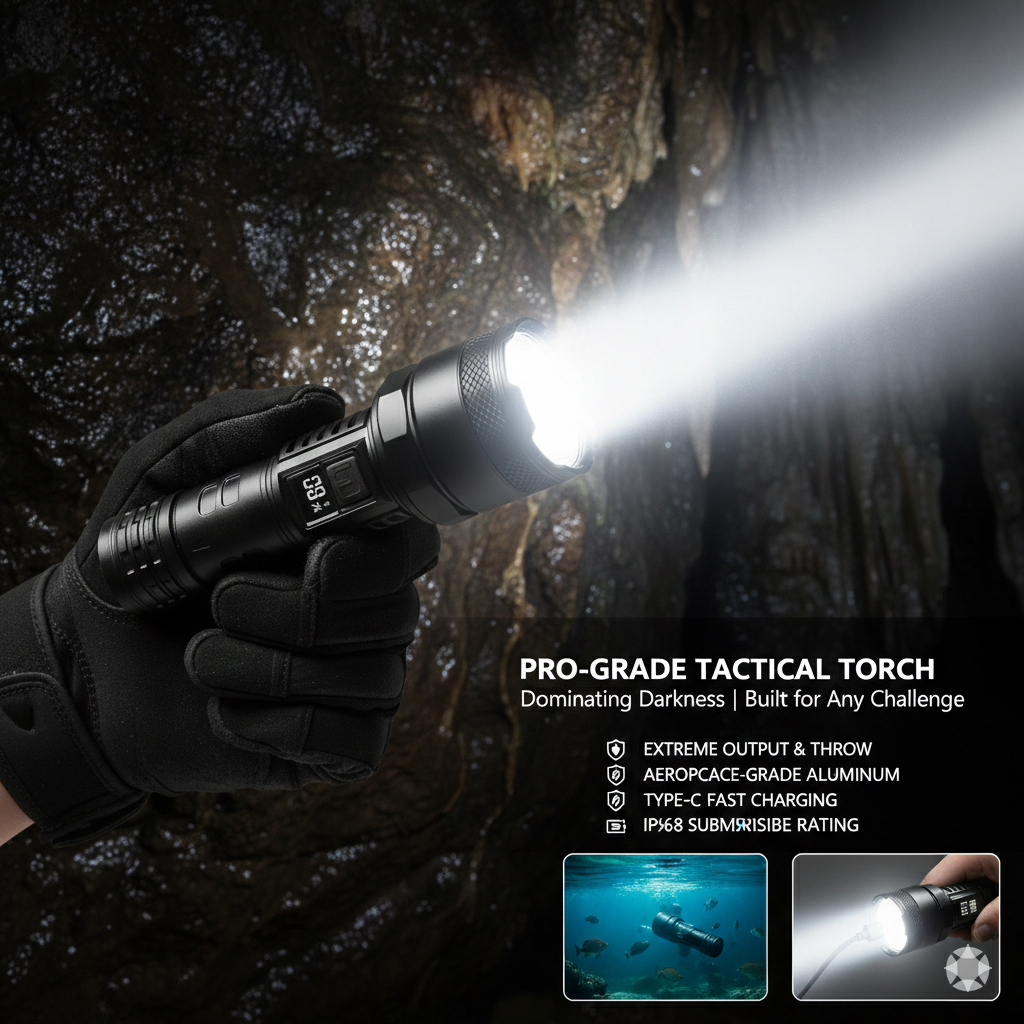 High-Lumen Rechargeable LED Camping Lantern - IPX6 Waterproof Tactical Flashlight with Power Bank Function, Portable Emergency Torch for Hiking, Fishing & Outdoors