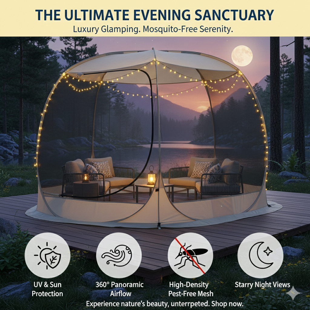 Spacious 6-8 Person Portable Screen Room: The Ultimate Instant Outdoor Sanctuary for Family Glamping | Windproof & Mosquito-Free Mesh Gazebo
