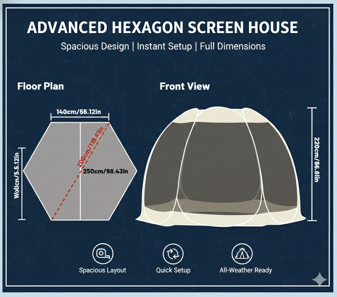 Spacious 6-8 Person Portable Screen Room: The Ultimate Instant Outdoor Sanctuary for Family Glamping | Windproof & Mosquito-Free Mesh Gazebo