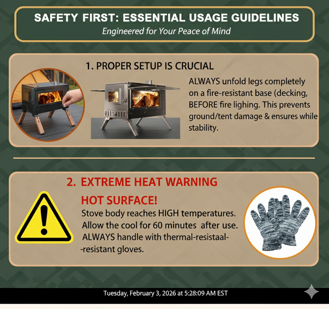 Ultimate Winter Gear: Portable Stainless Steel Wood Stove with Detachable Chimney | Compact All-Season Tent Heater & Grill for Hiking, Hunting & Survival