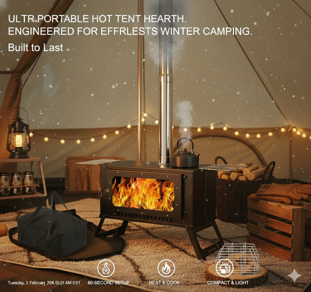 Ultimate Winter Gear: Portable Stainless Steel Wood Stove with Detachable Chimney | Compact All-Season Tent Heater & Grill for Hiking, Hunting & Survival